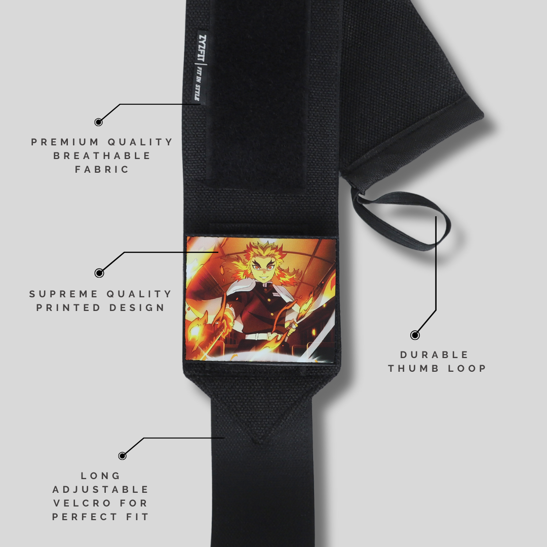 Demon Slayer Heavy duty Wrist Wraps – Tanjiro, Fire Hashira - Inspired Breathing Style Wrist Wraps by ZYZFIT, Detachable design