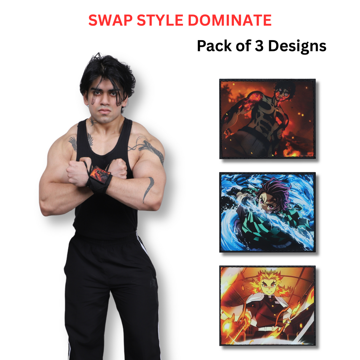 Demon Slayer Heavy duty Wrist Wraps – Tanjiro, Fire Hashira - Inspired Breathing Style Wrist Wraps by ZYZFIT, Detachable design